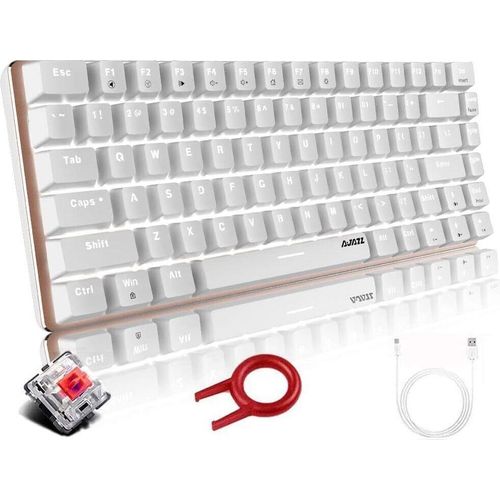 Hoopond AK33 Mechanische Gaming Tastatur Weiße LED-Hintergrundbeleuchtung,USB-Kabel, 82 Tasten, Kompakte Mechanische Tastatur mit Anti-Ghosting-Tasten