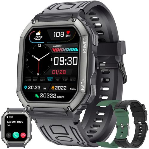 mit Telefonfunktion, 1,8” AMOLED 5ATM Smart Watch Fitness Tracker 123 Sportmodi Aktivitätstracker mit Blutdruck Schlafmonitor Schrittzähler