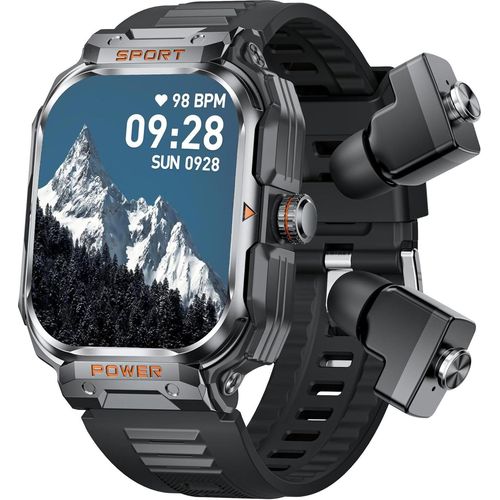 Smartwatch mit integriertem kabellosen Kopfhörer, unsichtbaren In-Ear Bluetooth Earbuds, Schrittzähler, Gesundheitsuhr, Blutdruckmessung, Pulsuhr