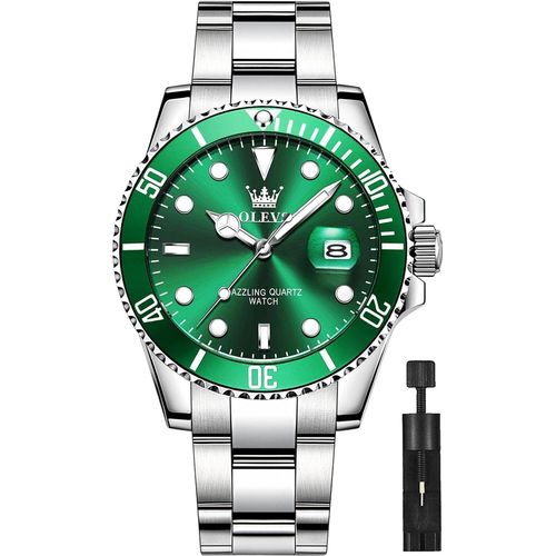 Multifunktionsuhr für Herren mit Datum, Golde und Silber Edelstahl Analog Uhren für Herren, Klassische Drehbarer Lünette Herren Armbanduhr