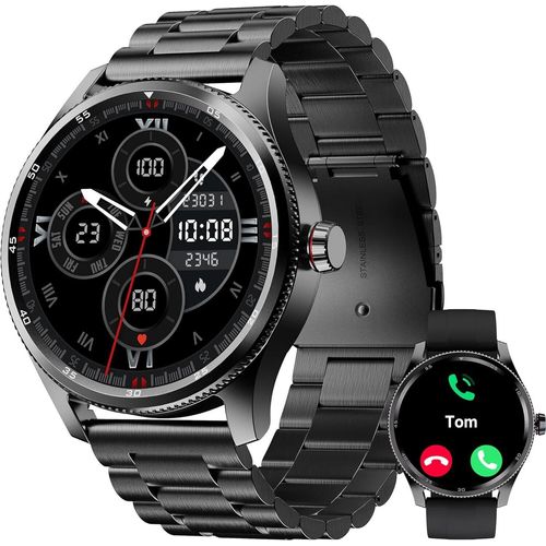 TOOBUR Smartwatch Herren mit Metalllünette, Telefonfunktion, 100 Sports-Modi, 24/7 Puls, Schrittzähler, Fitness-Tracker, IP68 Wasserdicht, Android iOS