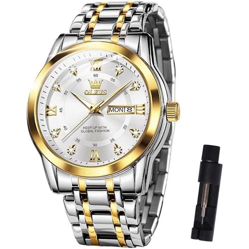 Herren uhr Lässiger Bicolor Herrenuhren mit Datum, Klassisch Analog Quarzuhr Geschenke für Männer, Armband Uhr mit Römische/Arabischen Zahlen