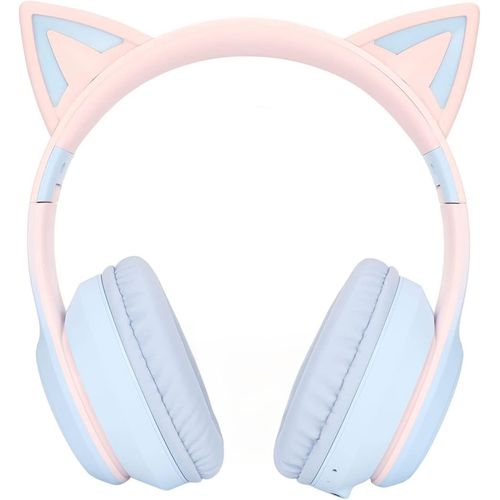 Gaming Kopfhörer mit Mikrofon, Bluetooth Katzenohr Kopfhörer, Kabelloser Kopfhörer mit 3,5mm Aux Kabel, 7 Farben LED Lichter und 4 LED Lichtmodi