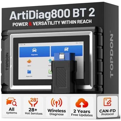 TOPDON ARTIDIAG800BT 2 CAR-Diagnosegerät, vollständige Systemdiagnostik, 28+ Servicefunktionen, OBD2-Geräte Alle Fahrzeuge, jahrelang freie Upgrades,