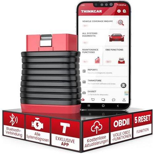 Thinkcar OBD2 Bluetooth -Adapter, BD6 -Diagnosegerät Alle Systemdiagnostik + 5 Servicefunktionen (Entlüftung, Bremse, Öllampen, Immo, ETS), CAR IOS &