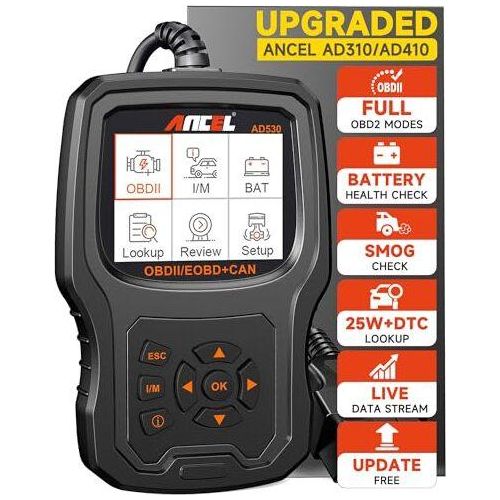 (Upgrade AD310/AD410) ANCEL AD530 OBD2 Diagnostic Device, Autoleser Vollständige Funktionen, eine Touch -I/M -Bereitschaftsknopf, Lebensdauer -Updates