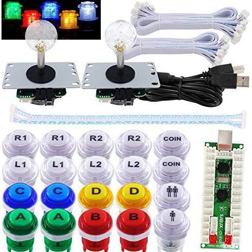 SJ@JX 2 Player Arcade Game LED DIY Kit Button Zero Delay USB -Encoder Mechanischer Tastaturschalter PC Raspberry Pi Fight Joystick Xbox Style Farbe