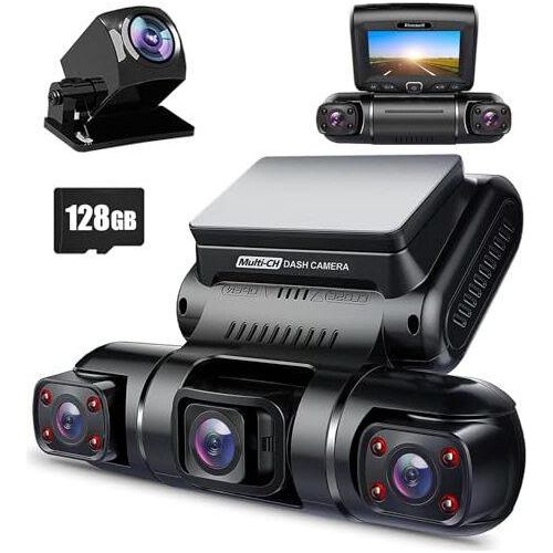 Rhorawill 4 Objektiv Dashcam Quad FHD x 1080p vorne, links, rechts Heckkamera GPS WiFi 24H Parkmodus, Nachtsicht Dash Cam Car, 150 ° Weitwinkel