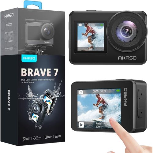 Akaso Action Cam 4K 20MP WiFi Unterwasserkamera IPX8 Wasserdichtem EIS 2.0 Touchscreen, Zoom, Sprachsteuerung, externes Mikrofon 2x1350mAh Batterien