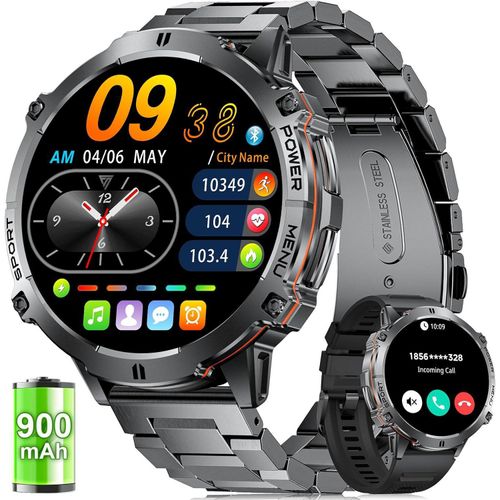 Herren Smartwatch 900 mAh Lange Akkulaufzeit, 110+ Sportmodi, Fitnessuhr mit Herzfrequenz, Schlafüberwachung, Multifunktionale Smartwatch