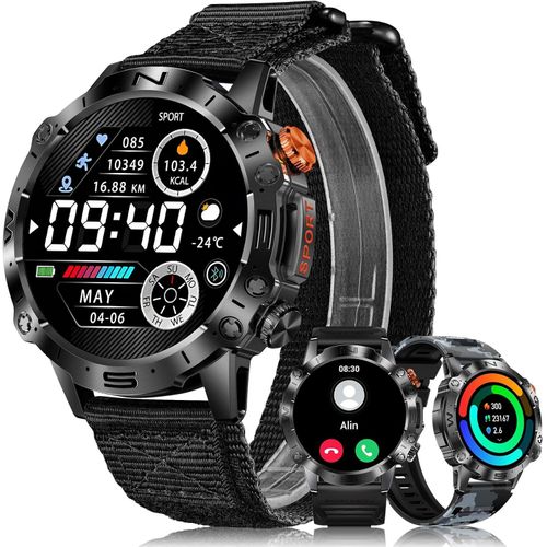 Militärische Smartwatch Herren Fitness Uhren: Telefonfunktion Bluetooth Android iOS Kompatibel - Blutdruck Smart Watch Herzfrequenz