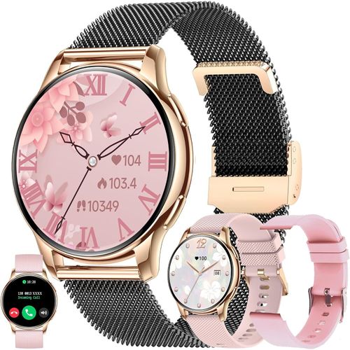 1,32 Zoll AMOLED Damen Smartwatch mit Telefonfunktion, 5 ATM Fitnessuhr mit Schrittzähler Herzfrequenz SpO2, Schlafmonitor, Sportuhr Aktivitätstracker