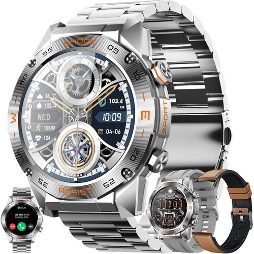 Herren-Smartwatch mit Telefonfunktion 5ATM wasserdichte Fitness Schrittzähler, Herzfrequenz, SpO2, Schlafmonitor, Sport, Aktivitätstracker