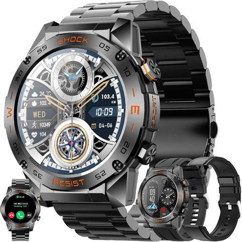 Herren-Smartwatch mit Telefonfunktion 5ATM wasserdichte Fitness Schrittzähler, Herzfrequenz, SpO2, Schlafmonitor, Sport, Aktivitätstracker
