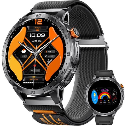 Herren Smartwatch mit Telefonfunktion Herzfrequenz-/SpO2-/Schlafmonitor 5ATM wasserdichte , 730 mAh Akku, 110+ Sportmodi,