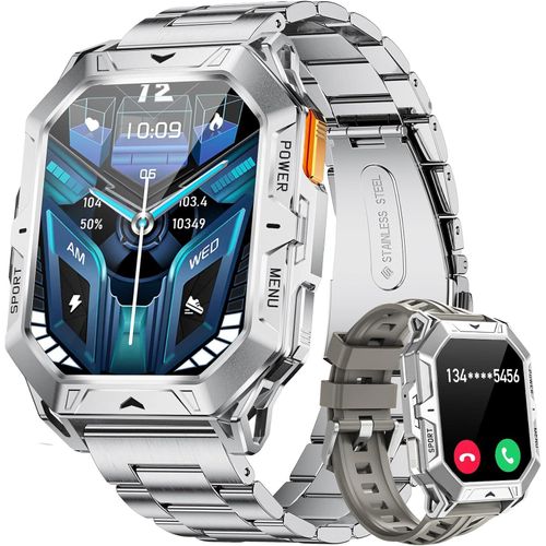 Militär Smartwatch Herren AMOLED Display/1000 mAh Großer Akku Sport mit Telefonfunktion, 100+ Sportmodi Fitnessuhr, 24/7 Herzfrequenz/Schlafmonitor