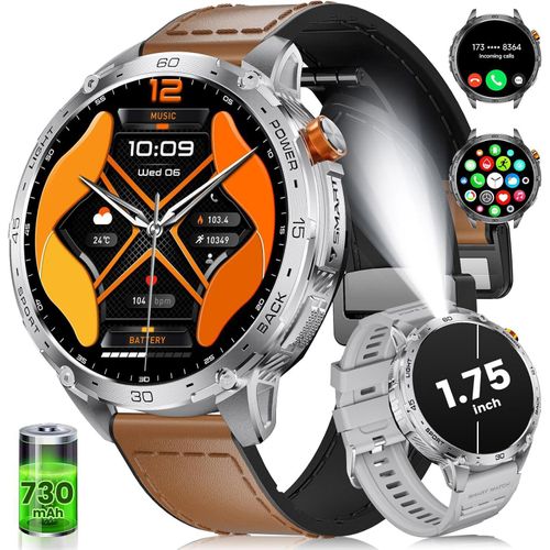 Herren Smartwatch mit LED-Taschenlampe, elefonfunktion, 120+ Sportmodi, Herzfrequenz-/Schlafmonitor, IP68 wasserdichte Sport