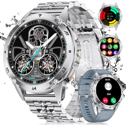Smartwatch Herren AMOLED Touchscreen/530mAh Akku Sport mit Taschenlampe/110+ Sportmodi, IP68 wasserdichte Fitnessuhr 24/7 Herzfrequenz, Schlafmonitor