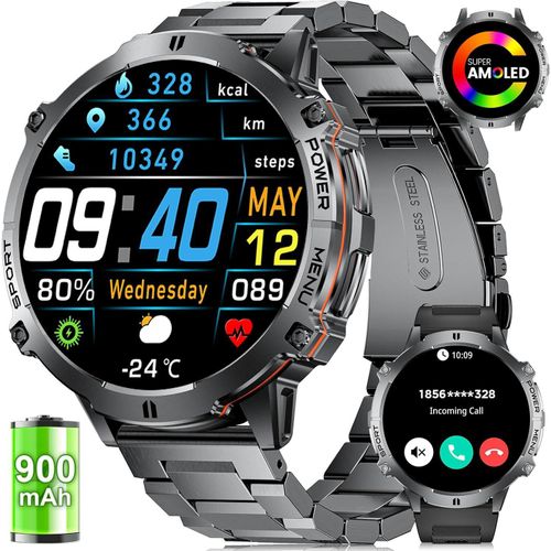 Fur Herren Smartwatch mit Telefonfunktion 900 mAh 110+ Sportmodi, IP68 Wasserdicht, Fitness Tracker Herzfrequenz/Schlafmonitor