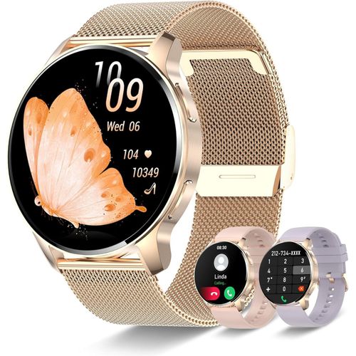 mit Telefonfunktion, 120+ Sportmodi Schrittzähler Armbanduhr mit Menstruationszyklus/Herzfrequenz/SpO2/Schlafmonitor, Android iOS IP67 Sportuhr