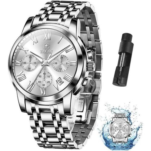 Multifunktionsuhren für Männer Edelstahl Kleid Männer Chronograph Uhren Römisches Zifferblatt Luxus Business Armbanduhren Wasserdicht Leuchtend