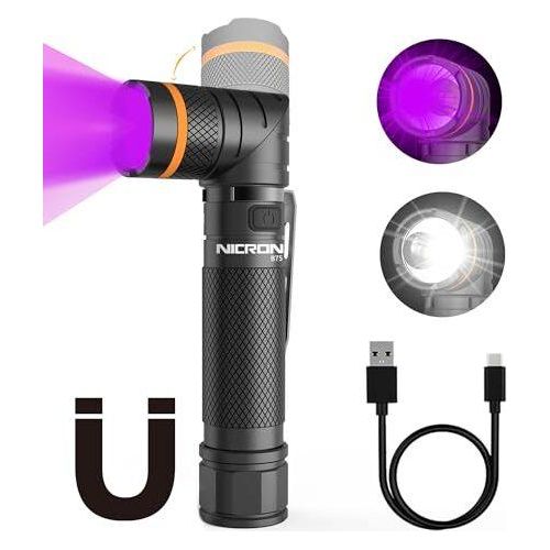 Nicron B75 LED -Fackel wiederaufladbar 1000 Lumen 395 nm UV -Licht 2 in 1, 90 Grad Drehkopf, Magnetbasis, IP65 wasserdichtem Regen