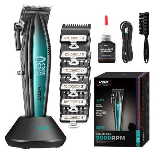 VGR 270 Haarschneider Männer professionell niedrige Lärm drahtlose Hochgeschwindigkeit 9000 U / min Frisch Fade Ceramic Blatt Schneidset 6 Führungskäm