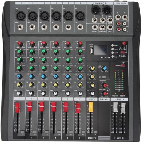 Audio-Mixer 6 Kanal Streaming Mischpult Sound Board für DJ Studio AC100240V mit Bluetooth