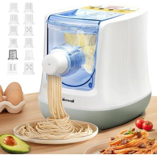 CGoldenwall Vollautomatische elektrische Pasta -Maschine, digitale Steuerung 12 Formscheiben gemacht Knödel, Spaghetti, Fettuccine Penne, 650 g Mehl,