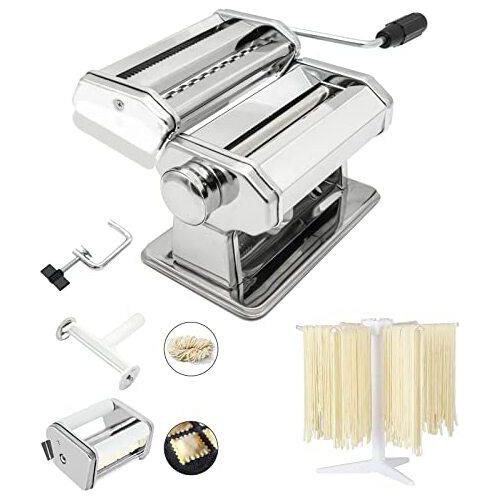 Pasta Maker Machine, Set 6 150 mm Stahlmaschine 9 Einstellbare Dicke Einstellungen, einschließlich Ravioli-Befestigung, Trockner (MZ-150pst)