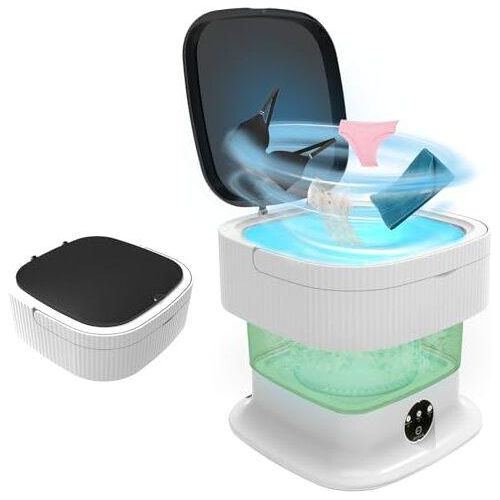 Camping Waschmaschine, 15L 2kg 2 in 1 Mini Waschmaschine mit Schleuder und Wäschetasche, Tragbare Tiefenreinigung von Unterwäsche, Babykleidung,
