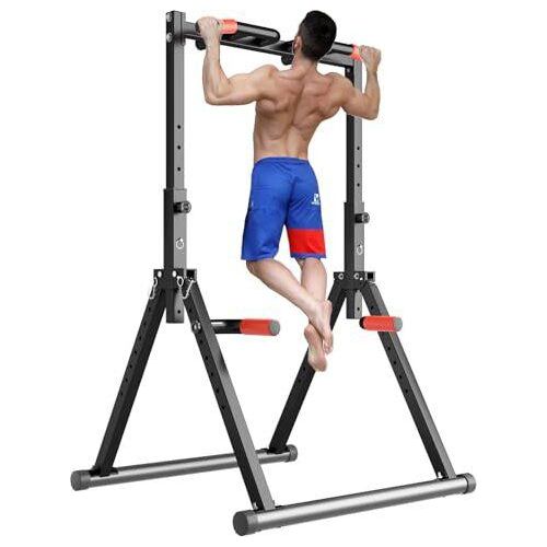 DOBESTS Faltbar Power Tower Dip Station Klimmzugstange Freistehend Höhenverstellbar Multifunktional Fitness Trainingsgerät für Liegestütze Abdominal,