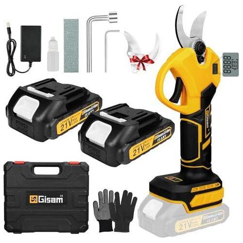 Gisam -Batterie -Secateure, 40 mm elektrische Schnittschere 2 x 2AH Batterien LCD -Display, Rosenschere, Stütze der Öffnungshecken Obstbäume einstelle