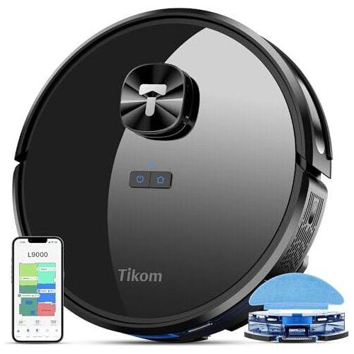 Tikom L9000 Roboterstaubsauger-Wischfunktion, LiDAR-Navigation, 4000pa-Roboter, 150 Minuten Max, Selbstladung, WLAN, 14 No-Go-Zonen, ideales Haustierh