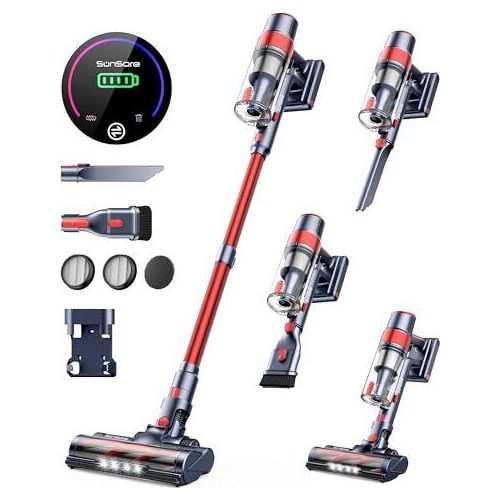 Akku Staubsauger Kabellos 450W/40000Pa, Akkusauger mit LED Display Leichter Antiverwicklung, Super Leise Akkustaubsauger für Hartböden Teppiche