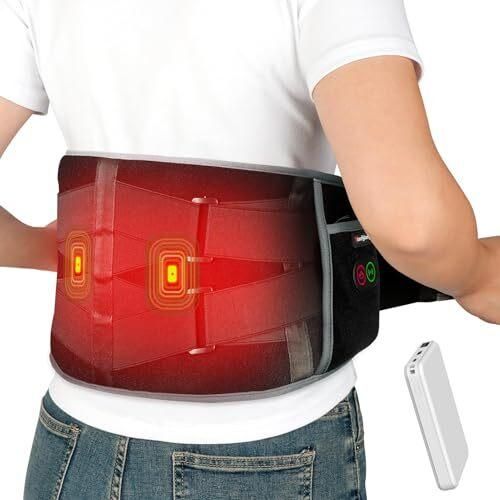 Wärmegürtel Vibrationsmassage für Rücken mit 25Wh Akku,155x20cm Kabellos Heizgürtel Verstellbare Spannungsband, Massagegerät Heizkissen