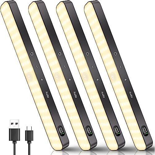 Ferswe-Schrankbeleuchtung LED-Bewegungssensor, Batteriepegelanzeige, Pack 4-Einheiten-Lichter, KüchenlED, USB wiederaufladbares Licht, Kleiderschrankl