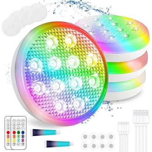 Wiederaufladbare Weihnachtsferne -Fernbedienung, IP68 wasserdichte Leuchten USB, Magnet, schwimmende Dekoration, Party, Innenräume (4 Stücke)
