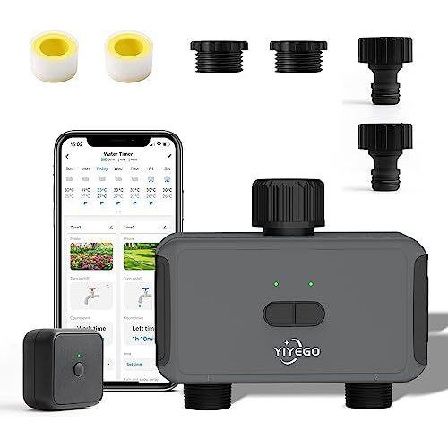 Yiyego -Bewässerungscomputer, WLAN 2 Ausgänge, 2,4 GHz, Smart Automatic System App/Sprachregelung, Wassertimergarten, Gewächshaus, Landwirtschaft