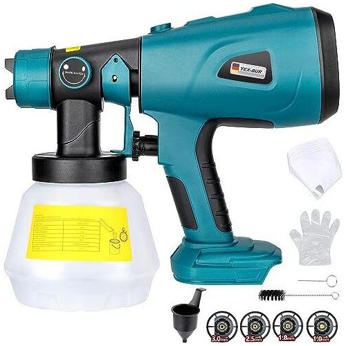 Batterie -Lack -Sprühsystem Makita 18 V Lithiumbatterie, 200 W HVLP -Waffe 1000 ml Behälter, 4 Düsen, 3 Muster, Auto, DIY, Arbeiten, Wände, Möbel,