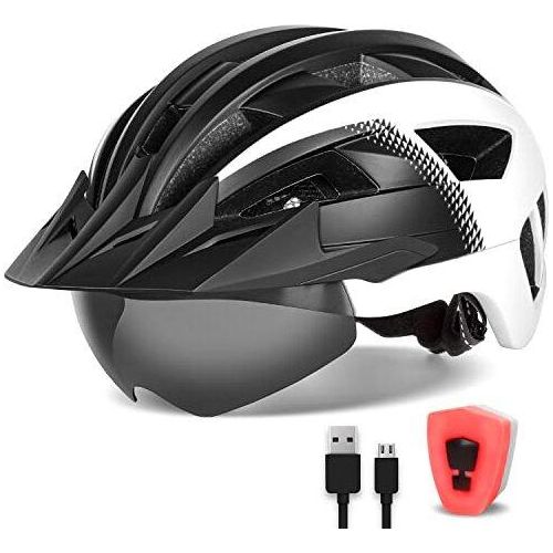 Fahrradhelm Visor Männer Frauen Leichte Magnetgläser USB -Ladung LED LED, Stylish Mountain Bike Größe M/L/XL, Weiß Schwarz