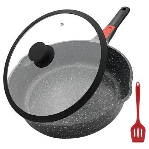 Pfanne mit Deckel Antihaft Bratpfanne 28 cm, 4.3L Wokpfanne Abnehmbarer Griff, Geeignet für alle Herdarten, Backofen und spülmaschinenfest (Schwarz)