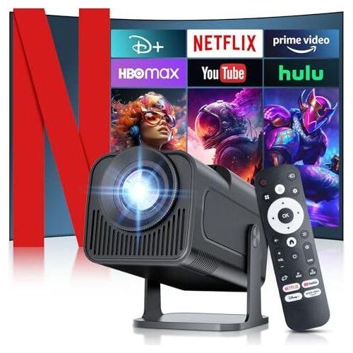 Salange Offizielles Netflix Mini -Projektor 4K Home Cinema Support, Mobiltelefon intelligent / Outdoor, tragbarer 5G WiFi BT5.3, Hy320max FHD 1080p
