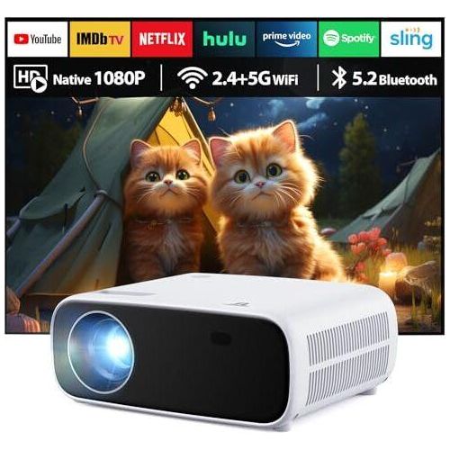Projektor, Full HD 1080p WiFi Bluetooth Mini 18000 Lumen Support 4K, tragbare kompatible iOS/Android/Laptop/HDMI/USB (schwarz)