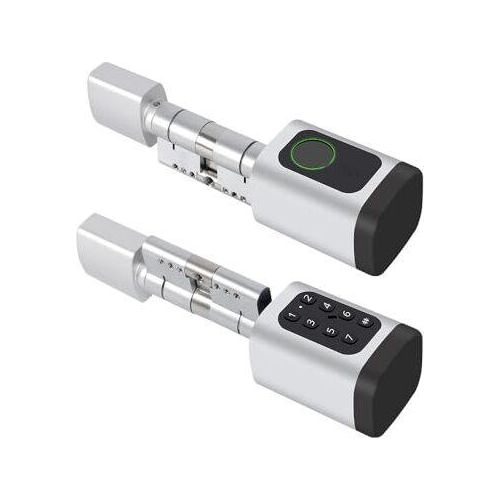 Zemismart Bluetooth Smart Door Lock Zylinder 45/45 Knopf Elektronische Kernfingerabdruck/IC/Key/Tuya App entsperren alle Typentüren (Silber 90 mm)