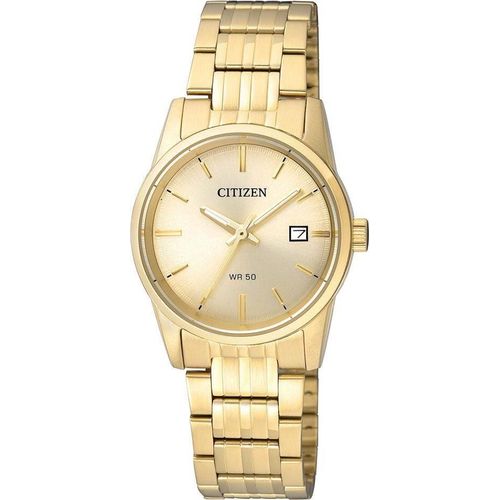 Quarzuhr CITIZEN, gold (goldfarben), Armbanduhren, Damen, Armbanduhr, Damenuhr, Edelstahlarmband, Datum