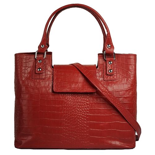 Henkeltasche CLUTY, Damen, Gr. B/H/T: 30cm x 20cm x 6cm onesize, rot, Leder, Reptilienprägung, Taschen, echt Leder, Made in Italy