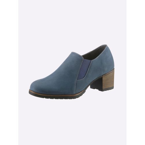 Hochfrontpumps HEINE, Damen, Gr. 35, blau, Leder, Rindsleder, Veloursleder, modisch, Schuhe