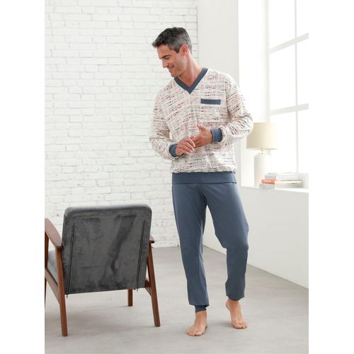 Schlafanzug GÖTTING, Herren, Gr. 60, blau (blau, natur), 100% Baumwolle, Homewear-Sets
