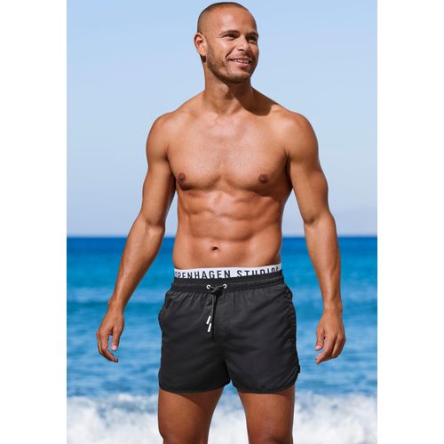 Badeshorts COPENHAGEN STUDIOS, Herren, Gr. L (52), N-Gr, schwarz, Recycling-Polyester, unifarben mit Farbeinsätzen, Badehosen, mit elastischem Bund